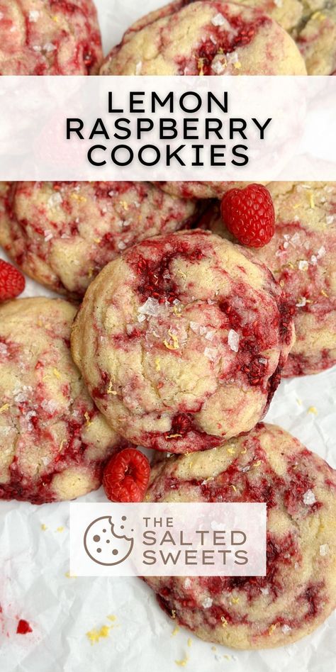 These lemon raspberry cookies are a sweet lemon cookie base made using both lemon zest and juice, and studded with raspberries in every bite. They're soft and chewy with a perfectly balanced sweet and tart flavor. Rasberry Cookie Recipe, Interesting Cookie Flavors, Fruity Cookies Recipes, Raspberry Lemon Desserts, Raspberry Cookies Recipes, Spring Cookies Recipes, Lemon Strawberry Cookies, Simple Treats To Make, Spring Cookie Recipes