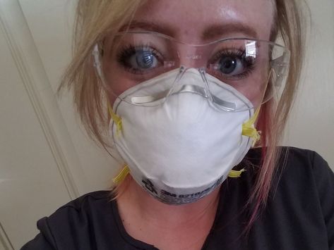 Surgical Gowns, Dust Masks, Pulled Back Hairstyles, Bright Blue Eyes, N95 Mask, The Dentist, Hair Pulling, Dental Assistant, Yard Work