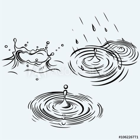 Stock Image: Rain drops in the water. Isolated on blue background. Vector silhouettes Drawing Rain, Water Sketch, Rain Tattoo, Water Vector, Water Puddle, Water Drawing, Arte Sketchbook, Book Projects, Sketchbook Art Inspiration