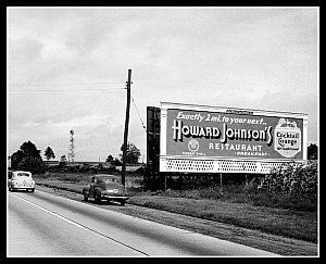 Billboard 1948 Fast Food Advertising, Bergen County New Jersey, Old Boston, Howard Johnson's, Mailbox Posts, South Boston, Bergen County, Vintage Hotels, Food Advertising