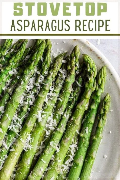 Learn how to cook asparagus on the stovetop in less than 15 minutes with optional ingredients for flavoring. This quick and easy Stovetop Asparagus is a great side dish for spring and the perfect accompaniment to almost any meal. This side dish takes less than 15 minutes to throw together and is wonderful paired with so many dinners. Stove Top Asparagus Recipes, Cooking Asparagus On Stove, Stovetop Asparagus, Asparagus Stove Top, Asparagus On The Stove, Ways To Cook Asparagus, Cook Asparagus, Easy Asparagus Recipes, Baked Asparagus