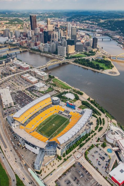 Heinz Field - Pittsburgh, PA Photo by Dave DiCello Steelers Stadium, Birds Eye View City, Fraternity Coolers, Pittsburgh Skyline, Pnc Park, Heinz Field, Cities Skylines, Sports Pics, Game Programming