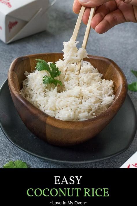 Once you try this easy coconut rice recipe you'll never make plain rice again. This basmati coconut rice is the perfect pair to curries and stir fry! // basmati coconut rice // creamy coconut rice // easy coconut rice recipe via @loveinmyoven Coconut Basmati Rice Recipe, Rice Flavoring, Basmati Coconut Rice, Easy Coconut Rice, Coconut Basmati Rice, Creamy Coconut Rice, Coconut Rice Recipe, Easy Vegetarian Recipes, Plain Rice