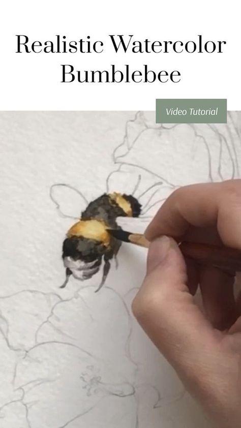 Pin on Watercolor! Bumblebee Watercolor, Watercolor Bumble Bee, Bee Drawing, Bee Painting, Watercolor Flowers Tutorial, Watercolor Tutorial, Watercolor Paintings For Beginners, Watercolor Lessons, Diy Watercolor Painting