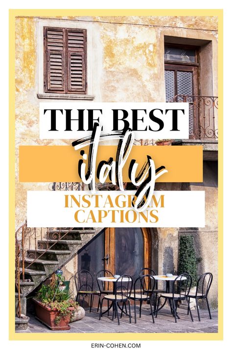 CAFE IN ITALY. TEXT SAYS THE BEST ITALY INSTAGRAM CAPTIONS. Italian Captions For Instagram, Italy Instagram Captions, Tuscany Wineries, Italy Quotes, Vacation Captions, 2023 Vacation, Holiday Image, Postcards From Italy, Italy Instagram