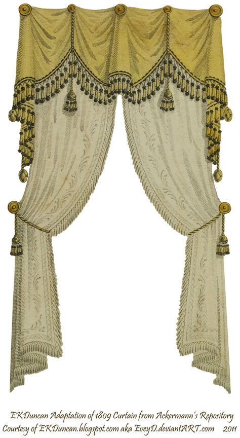 Victorian 1810 Fringe and Tassel Curtain (Traditional drapery's can be over 100 years old and still be in style) Victorian Window Treatments, Curtains With Tassels, Victorian Curtain, Paper Curtain, Curtain Tassels, Victorian Curtains, Victorian Windows, Theatre Curtains, Stage Curtains