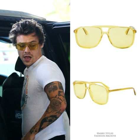 09/27/19 | Harry wore Gucci GG0262s sunglasses in yellow ($305 ) while leaving Miami. Harry Styles Sunglasses, Sunglasses Yellow, Yellow Sunglasses, Smile Everyday, Gucci Sunglasses, Harry Edward Styles, Edward Styles, Square Sunglasses Men, Harry Styles