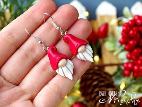 Gnome Miniature, Polymer Clay Kunst, Gnome Earrings, Miniature Decor, Swedish Tomte, Leprechaun Hat, Diy Earrings Polymer Clay, Polymer Clay Ornaments, Christmas Clay