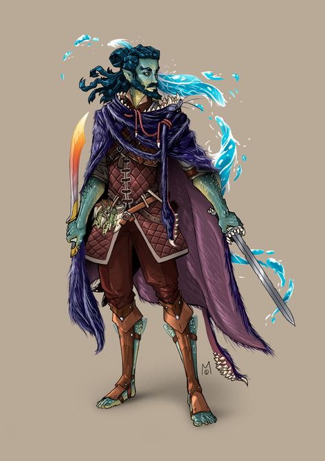 Water Genasi Dnd, Genasi Ranger, Water Genasi Male, Water Genasi, Sea Elf, Ranger Dnd, Npc Art, Dnd Races, Halo 5