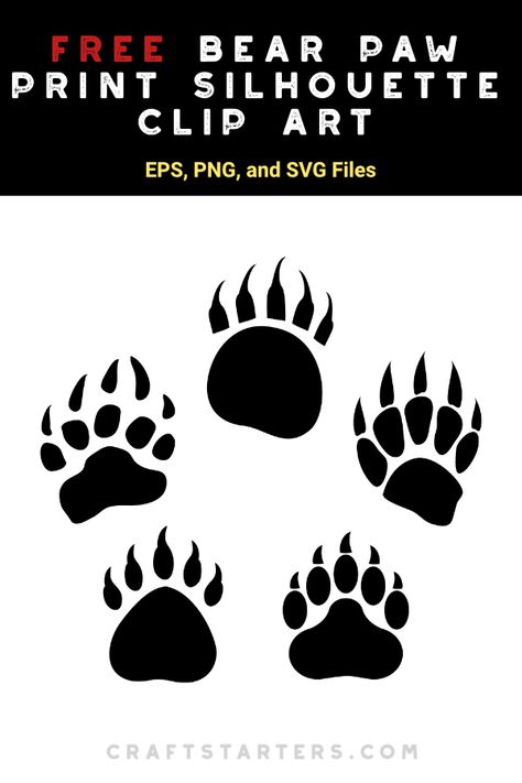 Bear Paw Print Svg Free, Bear Paw Silhouette, Bear Paw Prints Printable, Bear Svg Free Cricut, Bear Silhouette Printable, Stencil Pictures, Bear Svg Free, Paw Print Silhouette, Paw Stencil