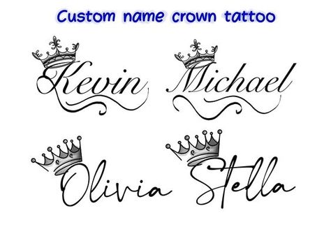 Name With Crown Tattoo, Tattoo Nombres, Tato Nama, Tattoo Names, Queen Crown Tattoo, Tattoo Generator, Crown Tattoos, Kid Name Tattoo, White Tattoos