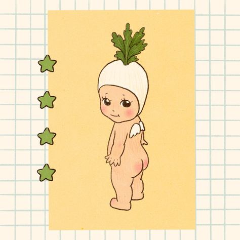 I have a ridiculous amount of Sonny Angels but this lil Japanese radish dude is the only double I’ve ever gotten, so I thought he deserved… | Instagram Cute Drawings Japanese, Angel Cute Drawing, Sony Angel Poster, Sonny Angel Sketch, Sonny Angel Print, Sonny Angel Painting, Sonny Angel Desktop Wallpaper, Sonny Angel Illustration, Sonny Angel Poster