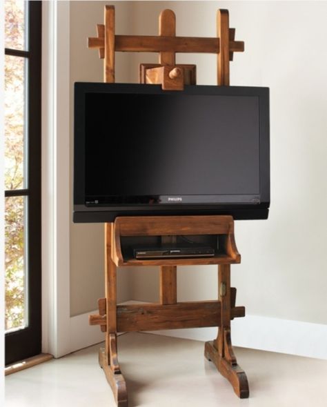 Art Easel Tv Stand, Tv On Easel, Tv Easel, Easel Tv, Easel Tv Stand, Kitchen Keeping Room, Home Entertainment Furniture, Tv Stand With Mount, Wooden Tv Stands