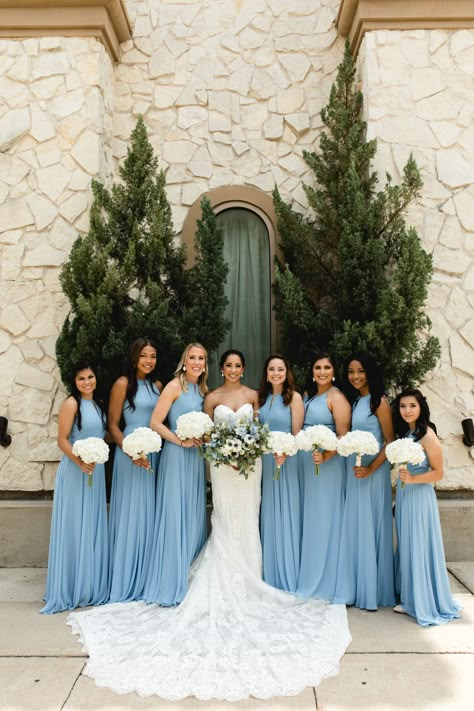 Dusty Blue Dresses Bridesmaid, Bride And Blue Bridesmaids, Best Bridesmaid Dresses Royal Blue, Light Blue And Gold Bridesmaid Dresses, Crystal Blue Bridesmaid Dresses, Blue And White Wedding Venue Ideas, Bridemades Dresses Blue, Wedding Bridesmaid Dresses Dusty Blue, Brids Mades Dresses Blue