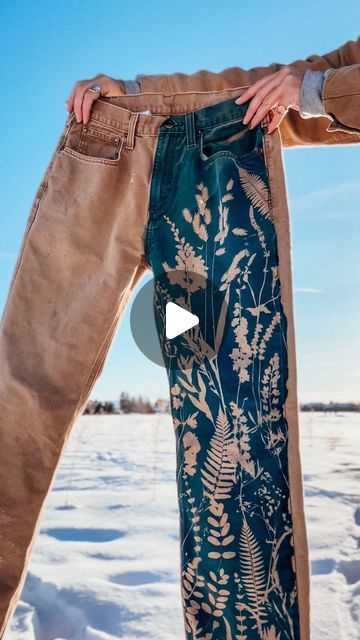 Kellie Swanson on Instagram: "It’s not very often that I only print one item at a time and have every single favorite flower available.   These pants have it all. Snap dragon, ferns, sea oats, sweet pea, lavender, lupin and more 💙  I’m obsessed with how they turned out! What do you think? 🌿🌼🌾🌻  #upcycle #upcycledclothing #cyanotype #cyanotypeprint #cyanotypeartist #bozeman #montana #yellowstone #bigsky #madeinmontana #thriftflip #carhartt #vintagefashion #handmade" Grateful Everyday, Montana Yellowstone, Reintroduce Myself, Bozeman Montana, Textile Waste, Creative Careers, Thrift Flip, Making Clothes, Favorite Flower