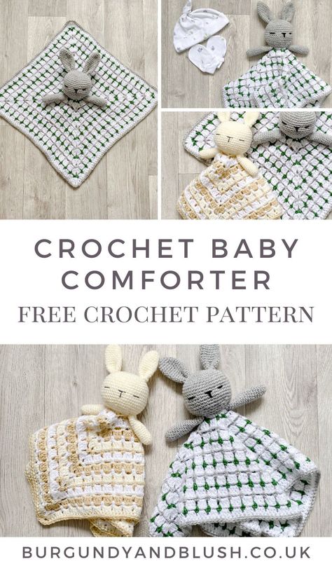 Baby Lovey Blanket Crochet Pattern, Crochet Ideas For Newborn Baby, Crochet Projects For Newborns, Crochet Toy Blanket, Beginner Baby Crochet Projects, Crochet Stuffed Animal Blanket, Crochet Baby Comforter Free Pattern, Crochet Comforter Blanket, Crochet Gifts For Newborns