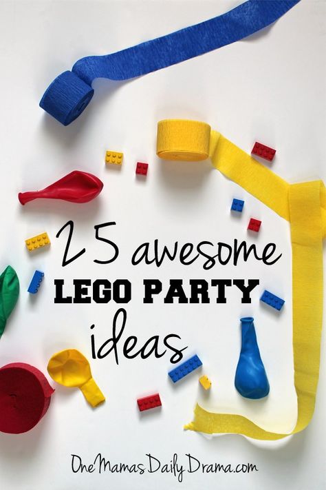 25 awesome LEGO party ideas | One Mama's Daily Drama --- Everything you need to throw a LEGO party! Invitations, decor, activities, printables, favors Legos Party Ideas, Lego Party Ideas, Lego Party Games, Lego Party Decorations, Lego Themed Party, Lego 4, Ninjago Birthday, Ninjago Party, Diy Lego