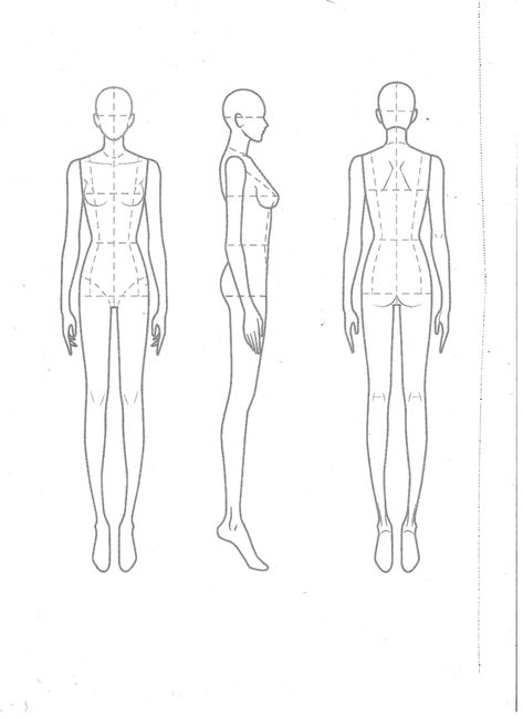 Fashion design woman silhouette for beginners. Three figures in one. One figure straight forward and other two figures at 90 degree angles. Croquis, Fashion Design Croquis, Fashion Sketch Template, Silhouette Mode, Croquis Fashion, Fashion Figure Templates, Fashion Girl Design, Fashion Template, Sketch Template