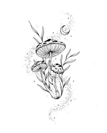 Snake Mushroom Tattoo, Heart Mushroom Drawing, Space And Nature Tattoo, Mushroom Tattoo Leg, Snail And Mushroom Tattoo, Mushroom Leg Tattoo, Mushroom And Flowers Tattoo, Mushroom Line Drawing, Mushroom Tattoos Simple