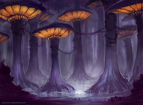 Fantasy mushroom homes Aesthetic Forest Background, Bioluminescent Fungi, Mushroom Building, Mushroom City, Serial Experiments Lain, Aesthetic Forest, Mushroom Forest, Celtic Dragon, Psy Art