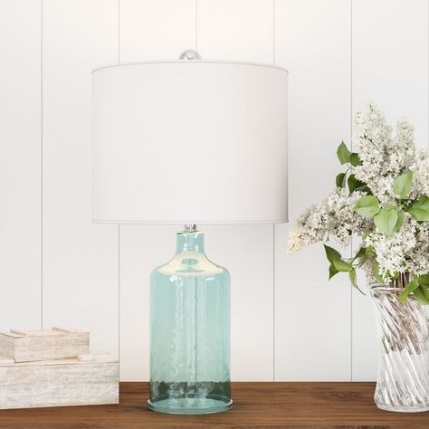 Highland Dunes Oaklynn Open Base 20" Table Lamp & Reviews | Wayfair Seaglass Lamp, Cottage Rooms, Nautical Room Decor, Blue Glass Lamp, Rustic Cottage Style, Coastal Accessories, Coastal Lamp, Clear Glass Lamps, Nautical Room