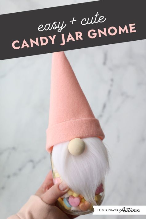 easy + cute Candy Jar Gnomes. Candy Jars Diy, January Preschool, Heart Shaped Sugar Cookies, Gnome Crafts, Christmas Candy Jars, Paper Heart Garland, Easy Valentine Crafts, Disney Recipes, Camp Crafts