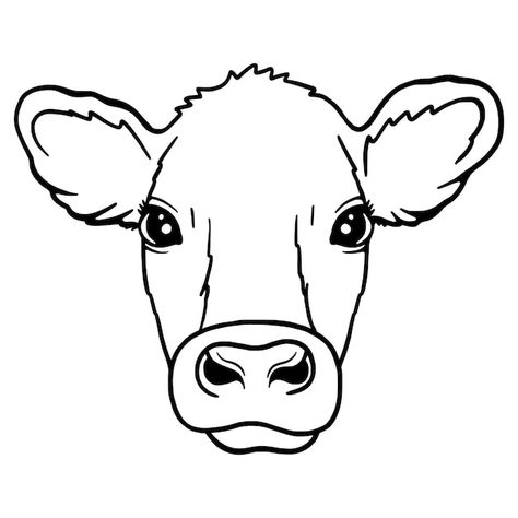 Jersey Cow Drawing, Simple Cow Face Drawing, Farm Animals Vector, Cow Head Template Free Printable, Cow Nose Drawing, Cow Face Drawing Easy, Small Cow Drawing, Cute Cow Outline, Cow Eyes Drawing