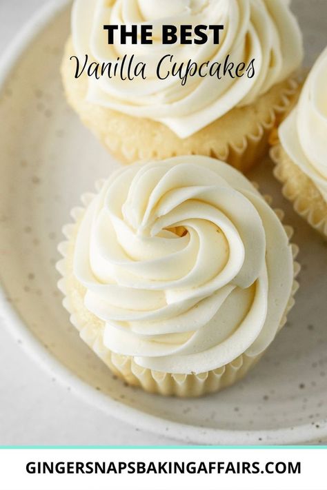 These are the Best Vanilla Cupcakes that are both easy to make and are very vanilla-forward in flavor. The cupcakes are fluffy, moist, and are topped with my favorite vanilla buttercream! Best Moist Vanilla Cupcakes, Best Ever Moist Vanilla Cupcakes, Vanilla Cupcake Recipe Easy Simple, Homemade Cupcake Recipes Vanilla, Vanilla Cupcakes From Scratch, Bakery Style Vanilla Cupcakes, Basic Vanilla Cupcake Recipe, Best Vanilla Cupcakes, French Vanilla Cupcakes