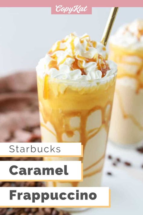 Starbucks Caramel Drinks, Caramel Frappe Recipe, Starbucks Caramel Frappuccino, Starbucks Frappuccino Recipe, Caramel Frappe, Dunkin Donuts Iced Coffee, Drinks Starbucks, Homemade Frappuccino, Frappe Recipe