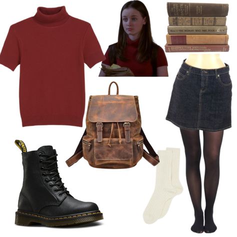 Rory Gilmore Black Skirt, Rory Gilmore Outfit Essentials, Rory Gilmore Png Clothes, Aesthetic Rory Gilmore Outfits, Rory Gilmore Red Outfit, Dory Gilmore Outfits, Rory Gilmore Red Turtleneck, Rory Style Outfits, Rory Gilmore Sims 4