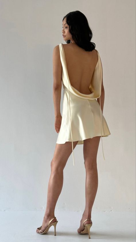 Silk Dress For Homecoming, White Satin Backless Dress, Satin Party Outfit, Champagne Formal Dress Short, Backless Silk Mini Dress, Elegant Silk Dresses Short, Backless Silk Dress Short, Short Satin White Dress, Backless Dress Mini