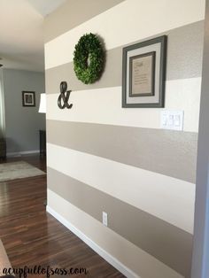 DIY: How to Paint Wall Stripes. This was so easy and made a huge difference in this room. You won't believe the before and after pictures. Painting Stripes On Walls, Wall Stripes, Striped Walls, Paint Wall, Wall Paint Designs, Remodel Bedroom, Room Paint, Decor Rustic, My New Room