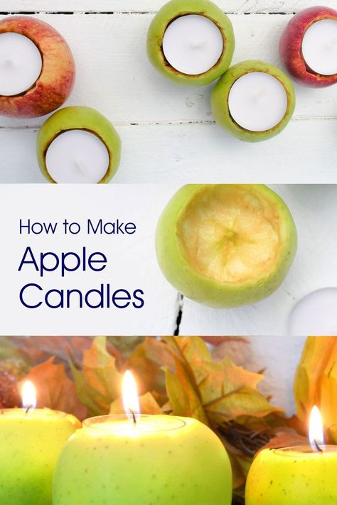 These cute apple candles will brighten up any fall party! Learn how to carve small apples to make tea light candles. Apple Candle Holders, Pumpkin Tea Lights, Diy Apple, Craft Projects For Adults, Pumpkin Tea, Apple Tea, Battery Operated Tea Lights, Make Tea, Apple Candles