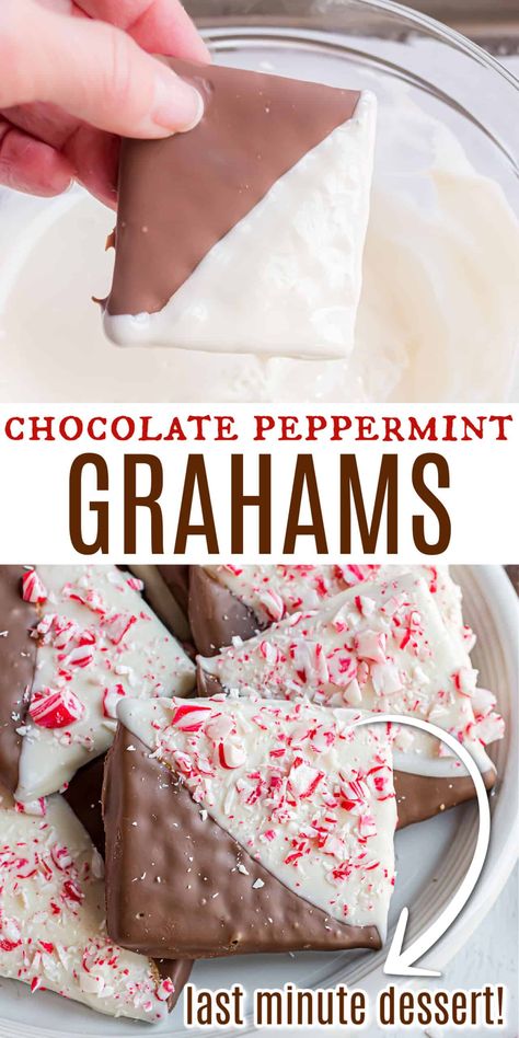 Chocolate Peppermint Grahams are the perfect last minute holiday treat. Peppermint Bark gets a chocolate graham cracker boost! These holiday treats covered in chocolate and peppermint are easy enough for the kids to make. Treats Covered In Chocolate, Shugary Sweets, Christmas Baking Recipes, Chocolate Graham Crackers, Candy Recipes Homemade, Christmas Candy Recipes, Bark Recipe, Holiday Snacks, Peppermint Bark