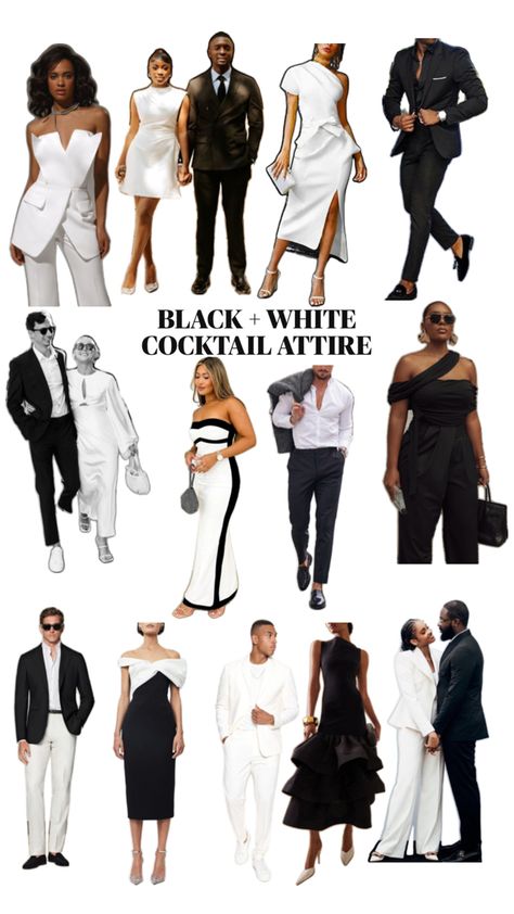 Coctail Attire, Black And White Traditional, Cocktail Party Attire, Black And White Cocktail, Party Dress Code, Cocktail Dress Code, Party Dress Codes, Traditional Accessories, White Cocktails