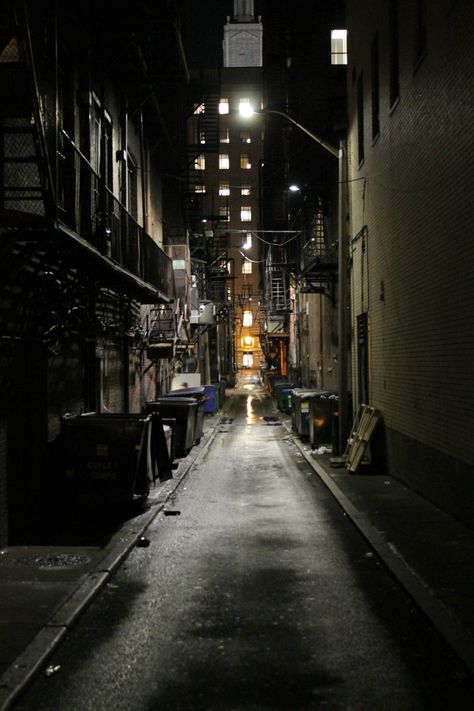 Just a picture of an alleyway, but I think of Gotham City immediately. Dark Alleyway, San Myshuno, Street Background, Dark Street, City At Night, Dark Images, By Any Means Necessary, City Background, Dark City