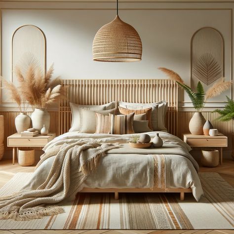 Boho Bedroom Decor: 31 Dreamy Ideas to Elevate Your Cozy Retreat with Bohemian Charm 7 Bungalows Interiors, Boho King Bedroom Ideas, Master Bedrooms Minimalist, Bedroom Ideas Rattan, Tulum Inspired Bedroom, Desert Theme Bedroom, Luxury Boho Bedroom, Bright Bedroom Ideas, Layered Bedding Ideas