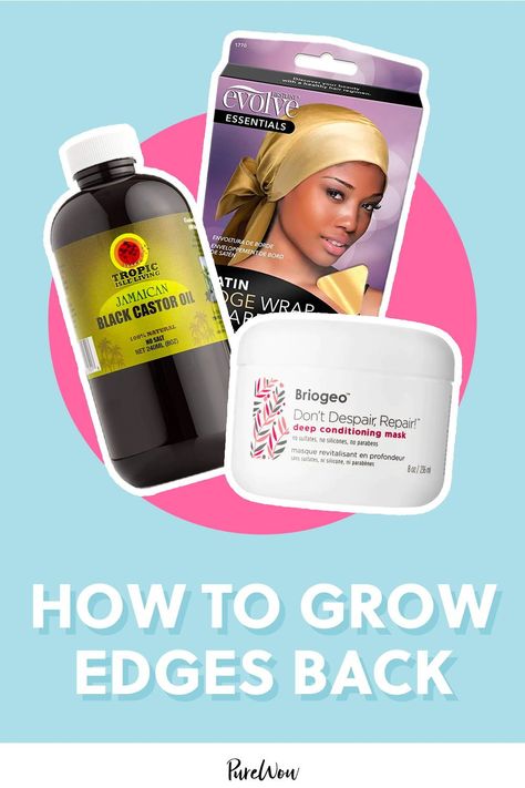 After years of switching out protective styles, your hairline starts to suffer and that’s why PureWow consulted a pro. Find out how to grow edges back and which products to use to give that hairline a boost. How To Grow Your Hairline Back, Grow Edges Back Fast, How To Grow Edges, Edge Regrowth Thinning Hair, Best Edge Control For Black Hair, Grow Edges, Why Isn’t My Hair Growing, Thinning Hairline, Best Edge Control