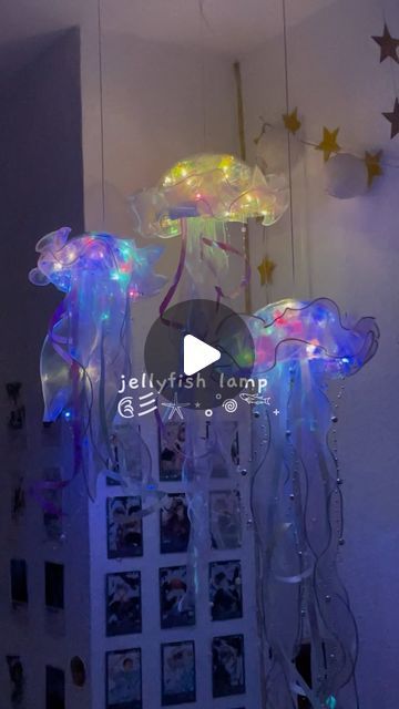 Lilayu on Instagram: "Finally had all the materials for the lamp (I will make a slower tutorial) 
#fyp #diy #jellyfish #lamp #cute #aesthetic #ocean #light #roomdecor #giftideas #room #hollogram #pearls #anime #princessjellyfish #art #artwork #craft #fish #aquarium #sea #wave #lilayuart" Jellyfish Lamp Diy, Diy Jellyfish Lantern, Jellyfish Lights Diy Hanging Lamps, Jelly Fish Lantern, Jellyfish Lantern, Diy Jellyfish, Glass Fish Bowl, Jellyfish Lamp, Jellyfish Light