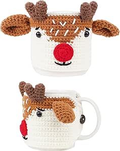 Primo Lines Christmas Coffee Mugs Cover Adorable Reindeer Christmas Coffee Cups Cover Christmas Coffee Sleeves Crochet, Fits All Mugs, Crochet Sleeve Sweater Winter Cozy Cover, Ideal Christmas Gifts Crochet Fits, Christmas Coffee Cups, Diy Fall Ideas, Christmas Coffee Mugs, Coffee Cozies, Crochet Mug Cozy, Cozy Cover, Coffee Cup Cozy, Coffee Cup Sleeves