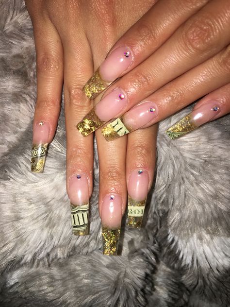 Money French Tip Nails, Money Nails, Tip Nails, Nails 2020, French Tips, French Tip Nails, Best Acrylic Nails, Nails Acrylic, Long Nails