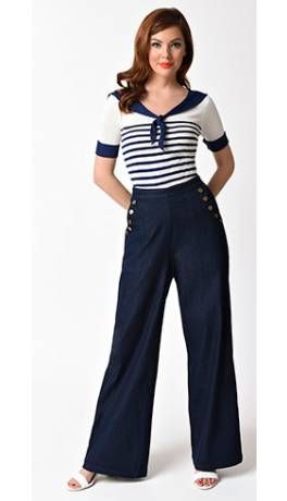 Nautical Fashion Women, Nautical Outfits, Kind Of Blue, Nautical Looks, Sailor Pants, Sailor Fashion, 1950s Style, Fashion Now, Nautical Fashion