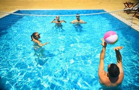 A sport pool sounds like a great idea!  The middle is deeper, and the ends are shallow. Sport Pools Backyard, Sport Pool With Tanning Ledge, Sports Pool Design, Sports Pool, Tanning Ledge Pool, Backyard Resort, Pool Table Dining Table, Pool Cost, Geometric Pool