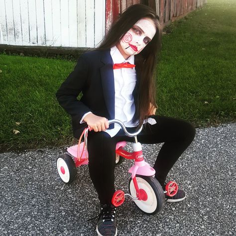 Jigsaw Saw Halloween costume. Saw Halloween Costume, Jigsaw Makeup, Jigsaw Costume, Jigsaw Halloween, Saw Halloween, Jigsaw Saw, Come Play With Me, Swim Meet, Halloween Express