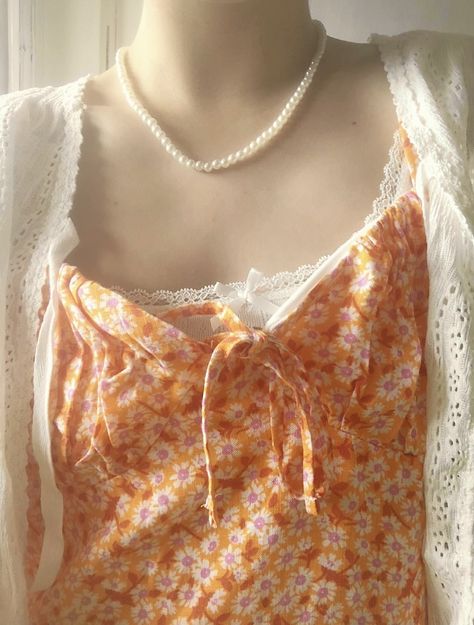 Orange Coquette Aesthetic, Orange Coquette Outfit, Orange Fairy Aesthetic, Orange Core Aesthetic, Orange + Core + Aesthetic, Orange Coquette, Colorful Coquette, Aesthetic Vintage Outfits, Closet Redo