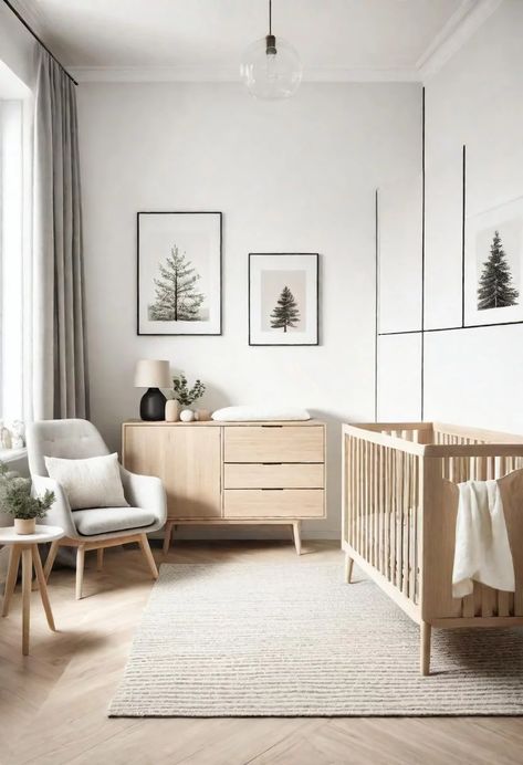 Nursery Wood Furniture, Nursery Ideas Minimalist, Minimalist Baby Nursery, Minimalist Baby Room, Gender Neutral Nursery Design, Nursery Design Neutral, Nursery Themes Neutral, Beige Nursery, Nursery Designs