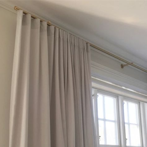 curtain hardware | Spaces By Sanna Curtain Poles Ideas Bedroom, Curtain Poles Ideas, Double Curtain Rod Ideas, Wire Curtain Rod, Ceiling Curtain Rod, Traditional Window Treatments, Ripplefold Curtains, Brass Curtain Rod, Curtain Track System