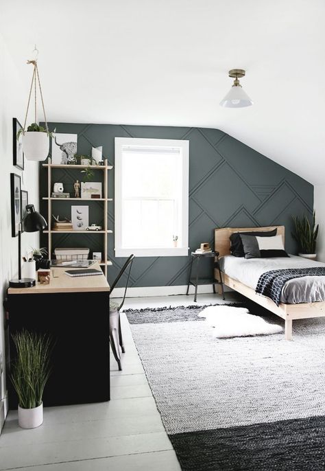 Modern Teen Boy Bedroom @themerrythought #boybedroom #bedroom Boys Bedroom Modern, Modern Teen Boy Bedroom, Modern Teen Bedrooms, Modern Boys Rooms, Diy Greenery, Teenage Room Decor, Zimmer Diy, Teenager Bedroom Boy, Teenage Boy Room