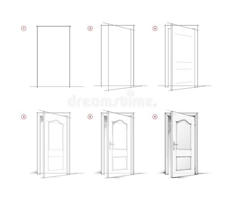 Kicking Door Open Reference, Open Door Drawing Sketch, How To Draw A Door, Knocking On Door Drawing Reference, Door Illustration Drawings, Door Drawing Sketch, Door Drawing Reference, Opening Door Drawing Reference, Opening Door Pose Reference