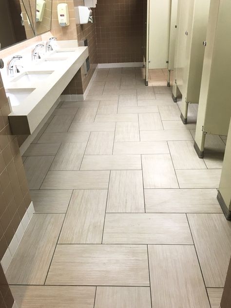 12x24 Tile Patterns, Floor Tile Patterns Layout, Wood Tile Pattern, Tile Layout Patterns, Tile In Bathroom, Herringbone Tile Pattern, Small Bathroom Pictures, 12x24 Tile, Herringbone Tile Floors